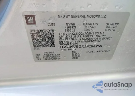 2018 Chevrolet Silverado 2500Hd Lt from USA, damaged, VIN 1GC1KVEGXJF194259